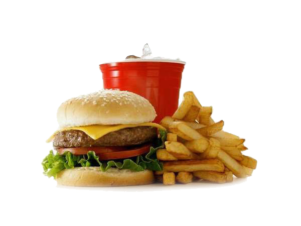 Cheese burger, french fries and cola