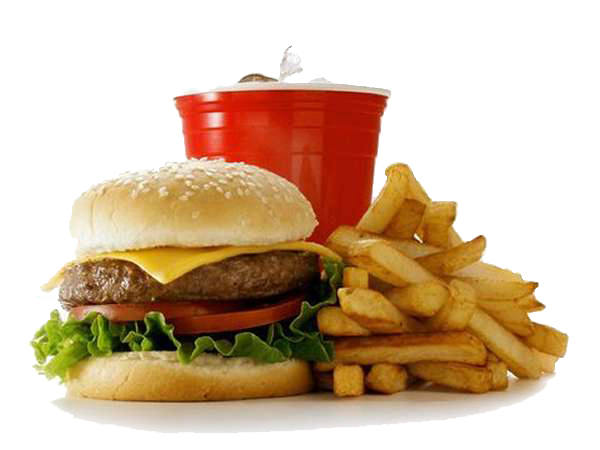 Cheese burger, french fries and cola