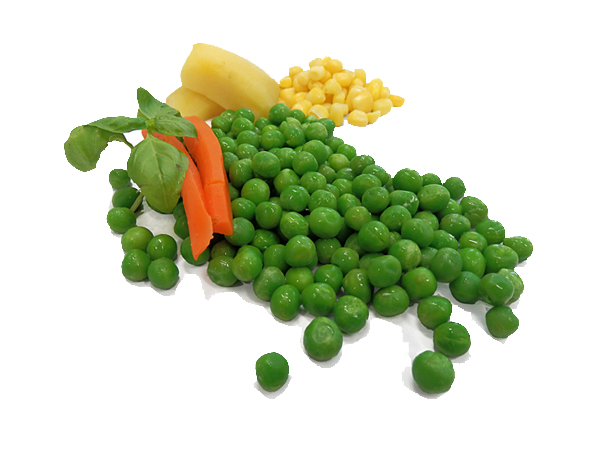 peas, corn and potatos